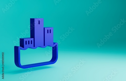 Blue Award over sports winner podium icon isolated on blue background. Minimalism concept. 3D render illustration