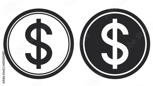 Dollar coin icon monochrome black and white icon. Current currency symbol