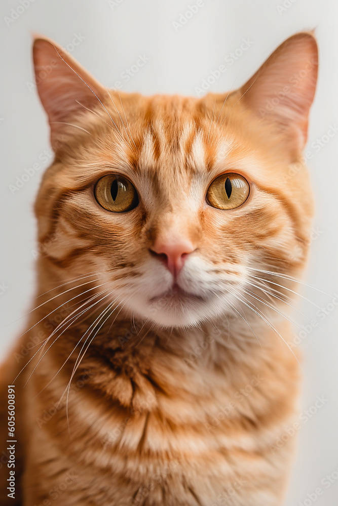 portrait of a red cat on a light background. Vertical photo. AI generated