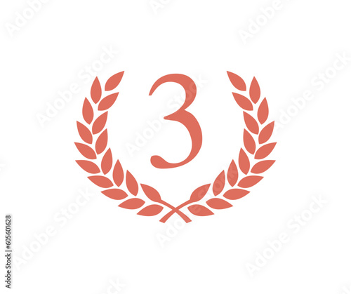 Third place. Laurel wreath of victory bronze logo design. Nominated celebrating elegant banner, symbol best trophy, 3st place, achievement leadership, victory vector design and illustration.
