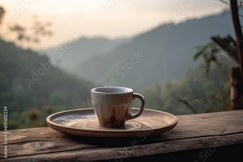 Papier peint Hot coffee cup on table, camping time