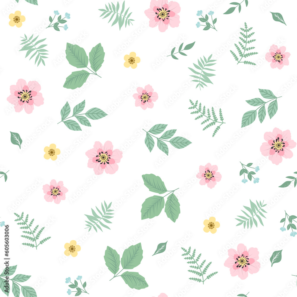 Decorative leaves and flowers. Hand drawn vector design elements. Ideal for scrapbooking, textile, web, fabric.