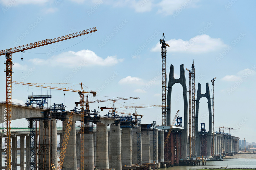Construction of bridge under blue sky