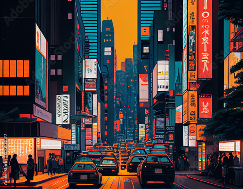 City lights and bustling crowds create electrifying atmosphere