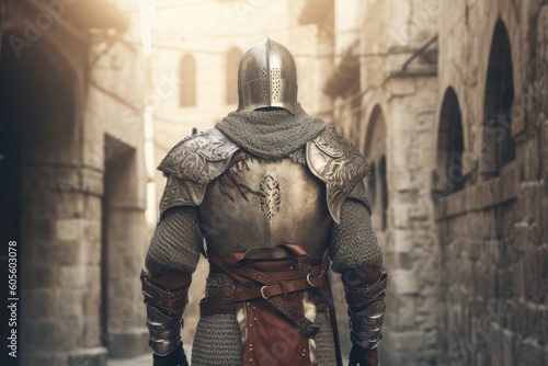 Fotografia Medieval knight man armor. Generate Ai