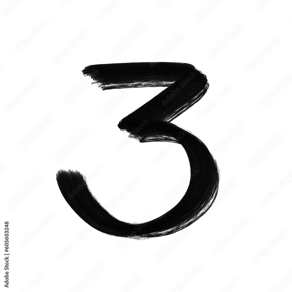 Fototapeta premium number three with brush texture