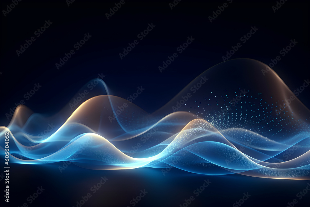 Stylish white waves dotted on blue background for presentations, Generative AI Stylish white waves dotted on blue background for presentations, Generative AI