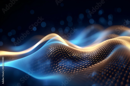 Stylish white waves dotted on blue background for presentations, Generative AI © spreephoto