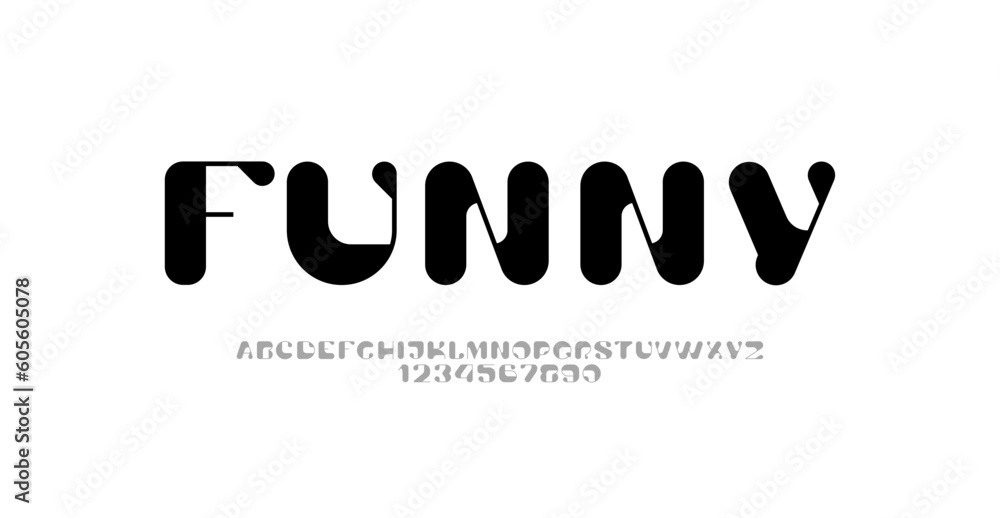 Funny font, cute modern alphabet, rounded letters and numbers, vector illustration 10EPS Funny font, cute modern alphabet, rounded letters and numbers, vector illustration 10EPS