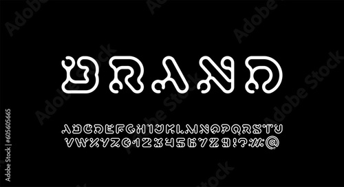 Trendy rounded font, creative alphabet, uppercase Latin letters A-Z and Arab numerals 0-9 made outline lines, vector illustration 10EPS
