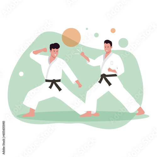 Flat design of karate athletes fighting. Illustration for website, landing page, mobile app, poster and banner. Trendy flat vector illustration