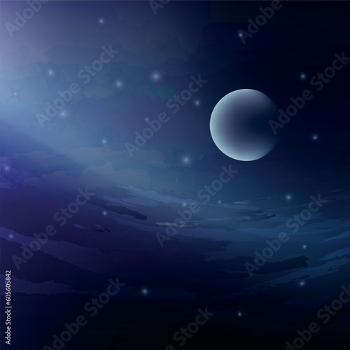 Moon and stars vector illustration.  Day 4-God Created Moon and Stars. 