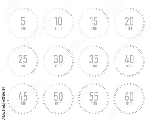 Timer, stopwatch icons set 10 20 30 40 50 60 seconds.