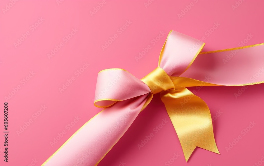 Pink bow with ribbon on pink background with copy space Pink bow with ribbon on pink background with copy space
