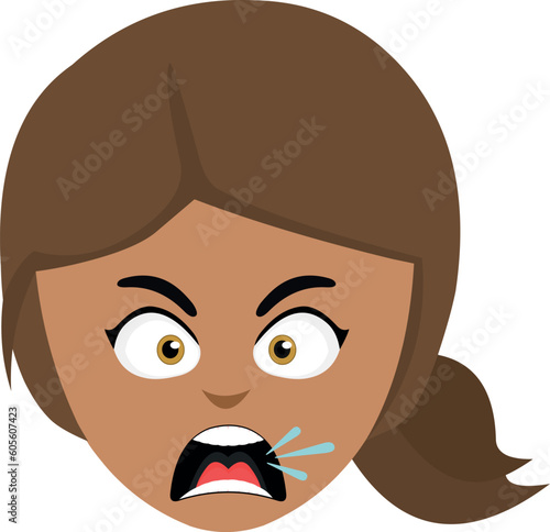 vector illustration face girl cartoon with an angry expression and screaming