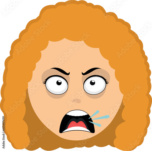 vector illustration face red hair woman cartoon screaming