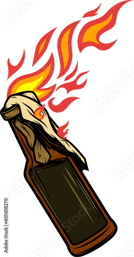 Illustration of Molotov cocktail isolated on white background. Design element for logo, label, sign, poster, menu. Vector illustration