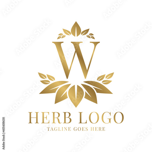 letter W herbal leaves initial vector logo design
