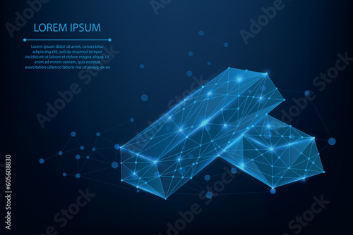 Abstract image of a fine gold bar consisting of points, lines, and shapes and broken a part triangle. Polygonal wireframe mesh on night sky with dots and stars. Banking vector illustration