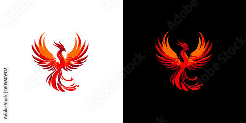 Abstract red phoenix logo design template on black and white background. Vector Illustration logotype