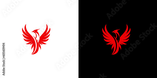 Abstract red phoenix logo design template on black and white background. Vector Illustration logotype