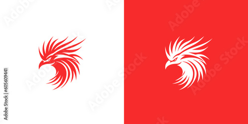 Abstract red and white phoenix logo design template on red and white background . Vector Illustration logotype