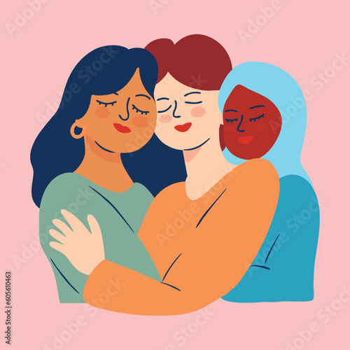 women hugging illustration of unity in diversity