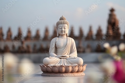 Buddha statue in the temple  closeup of photo. Generative AI.