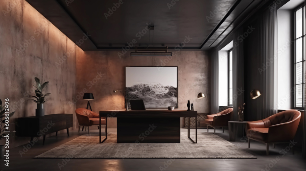 Modern black and brown office interior.AI Generated Modern black and brown office interior.AI Generated