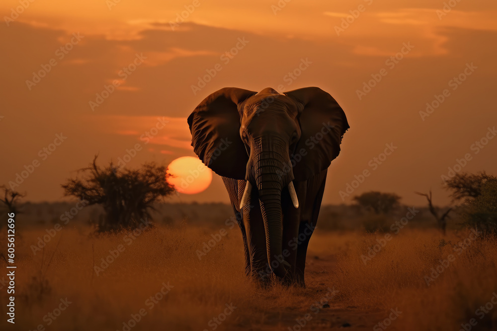 Obraz premium Ai generated illustration of elephant on sunset