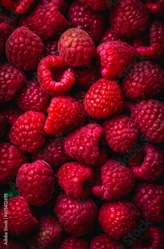 Many fresh raspberries. Generative AI.