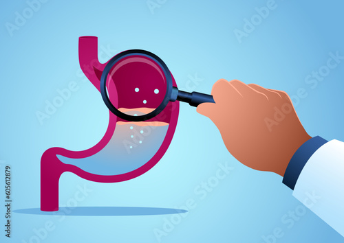 Doctor's hand analyzing a human eye with magnifying glasses
