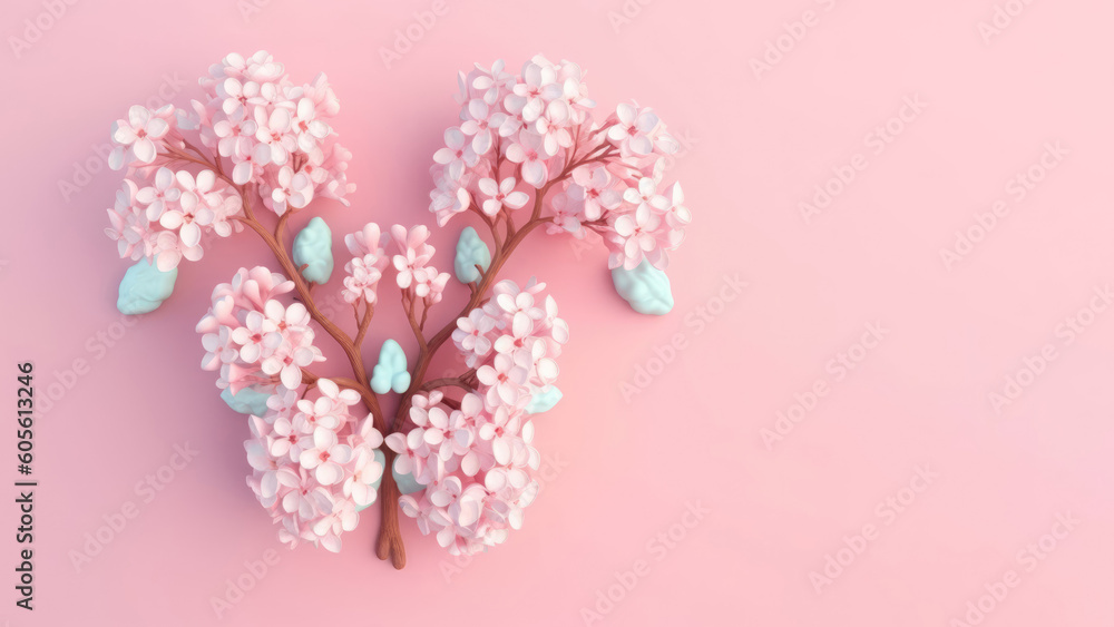 Thyroid organ with flowers in 3D style. Concept of thyroid disease and health. AI-Generated.