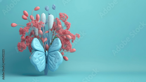 Thyroid organ with flowers in 3D style. Concept of thyroid disease and health. AI-Generated. photo