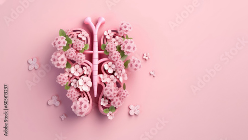 Thyroid organ with flowers in 3D style. Concept of thyroid disease and health. AI-Generated.