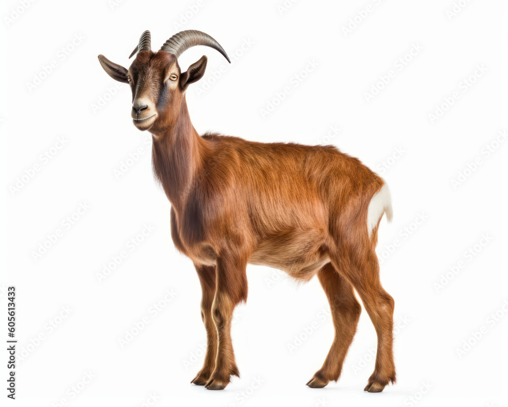 photo of Nubian goat isolated on white background. Generative AI