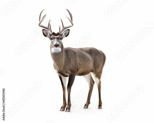 photo of mule deer isolated on white background. Generative AI