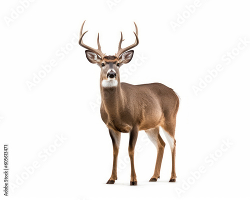 photo of mule deer isolated on white background. Generative AI