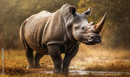 photo of northern white rhinoceros in its natural habitat. Generative AI