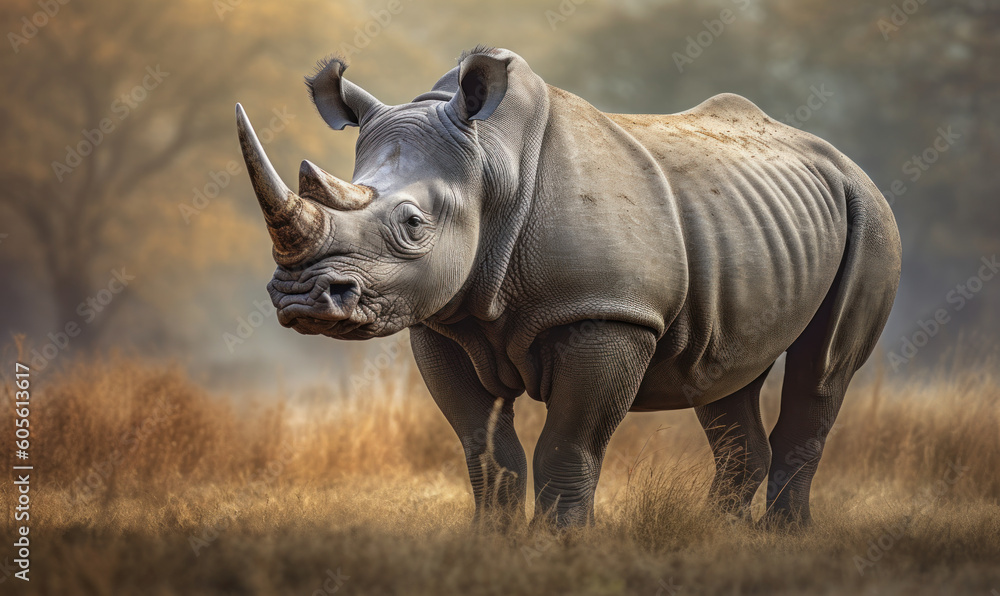 Fototapeta premium photo of northern white rhinoceros in its natural habitat. Generative AI