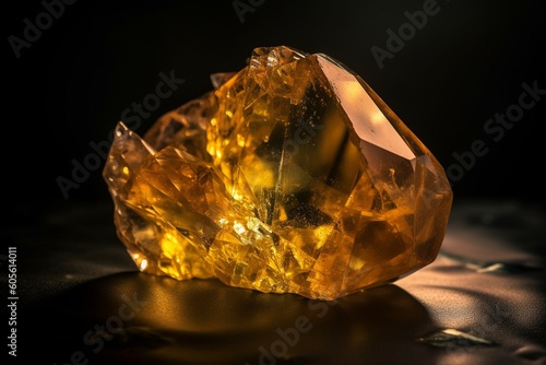 A yellow crystal, known as citrine gemstone. Generative AI