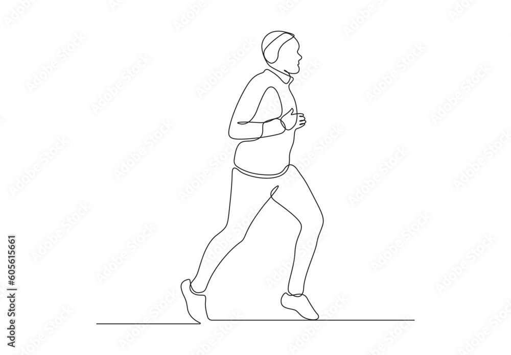 Continuous line drawing of a man doing running sport vector illustration premium vector. Stock illustration.