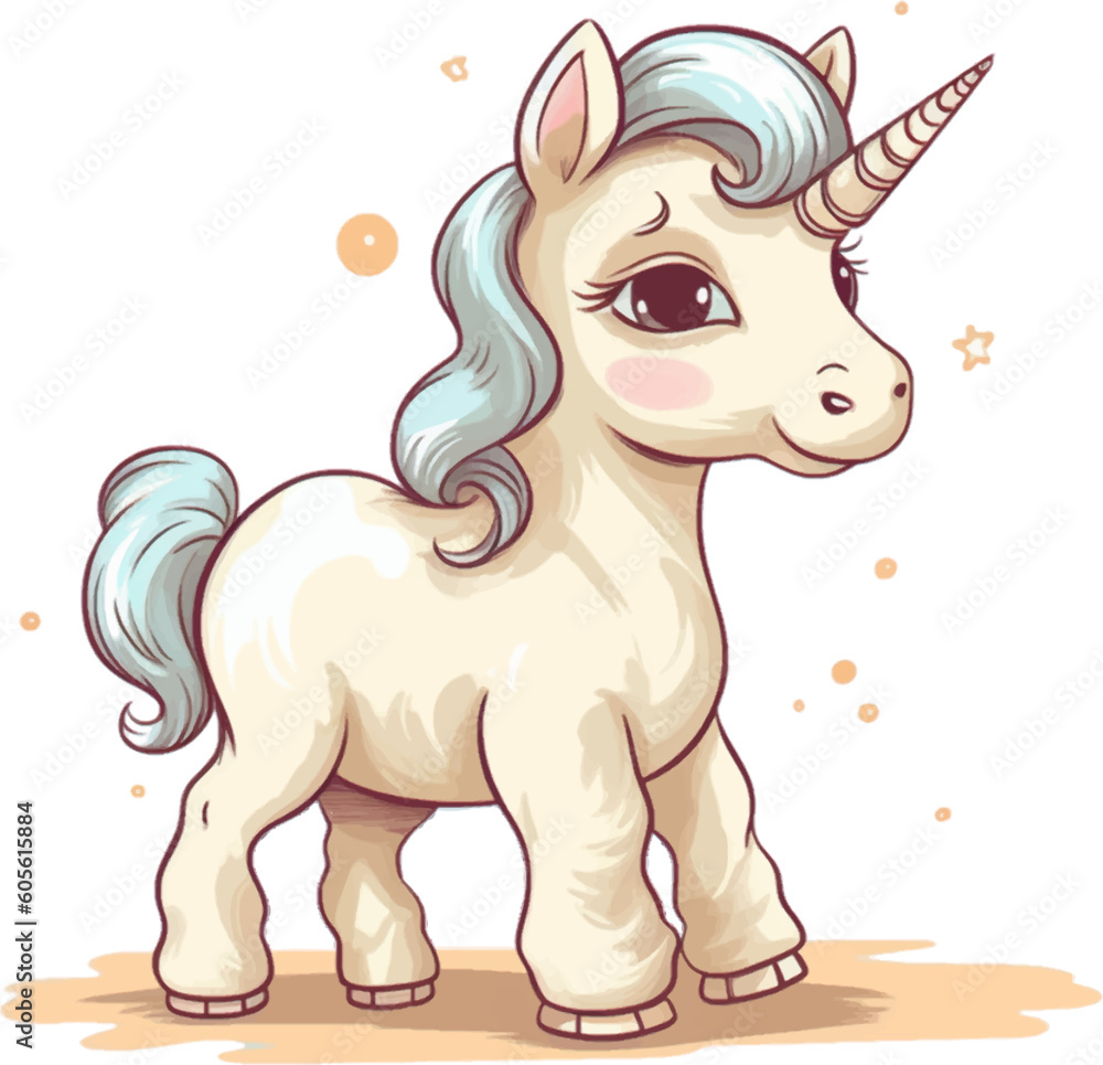 Unicorn watercolor for kids, easy to draw, childish style, cute