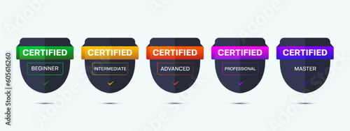 Certification shield badge design to complete competency skill training. Vector illustration certified logo design template.