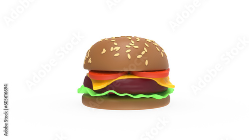 burger front view without shadow 3d render