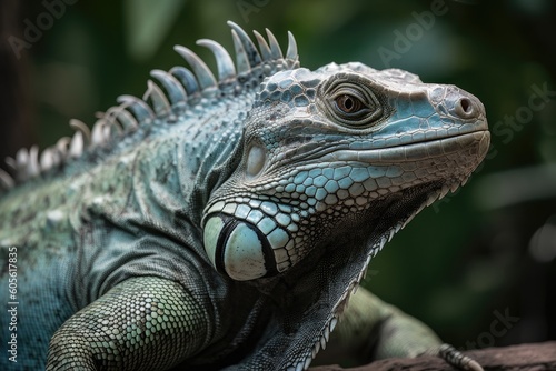 Tropical beautiful animal iguana close up. Generative AI
