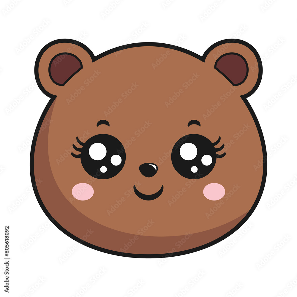 Bear Beaming Face Head Kawaii Sticker Isolated Bear Beaming Face Head Kawaii Sticker Isolated