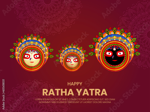 Vector illustration design of indian festival rath yatra of lord Jagannath, Balabhadra and Subhadra.