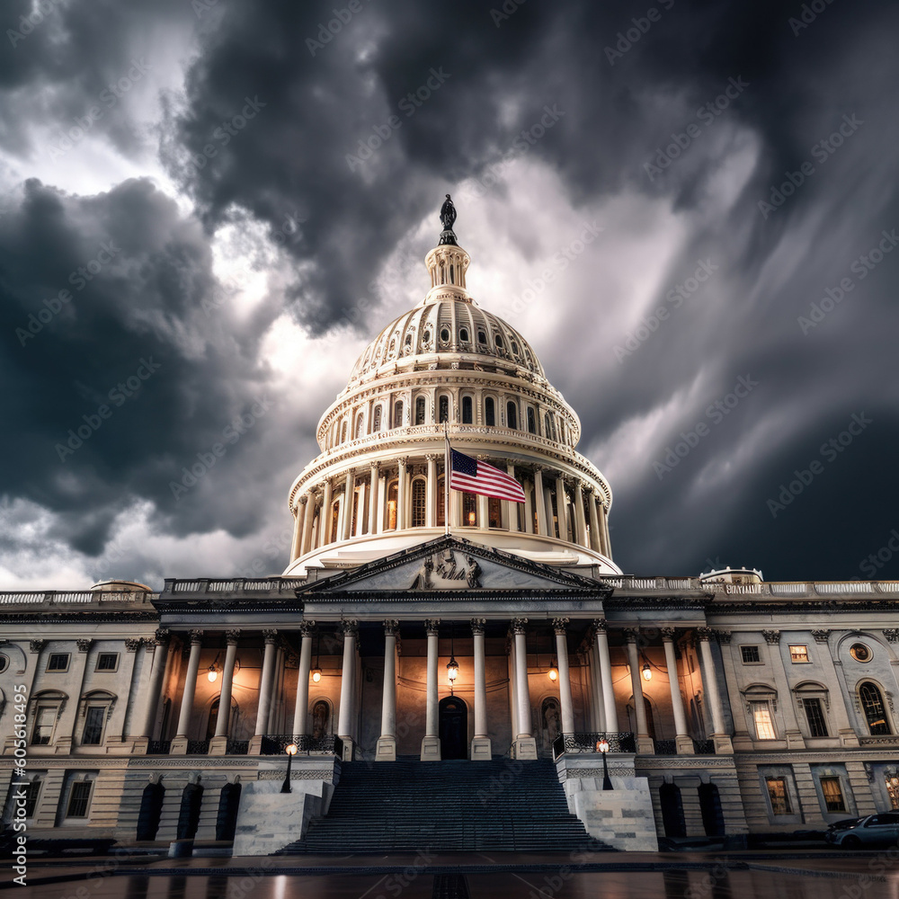 Iconic American Capital Building Against Stormy Sky - Created with Generative AI and Other Techniques