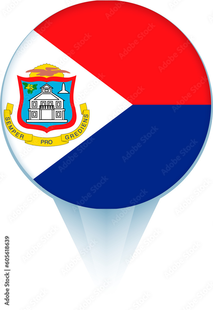 Obraz premium Map pointer with flag of Sint Maarten.
